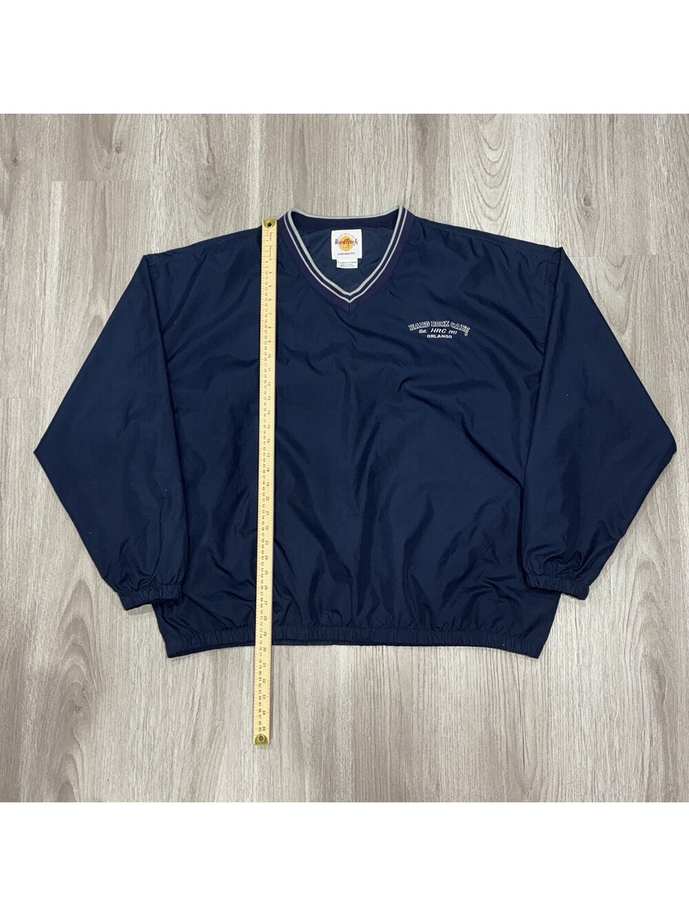 Vintage 90s Hard Rock Cafe Orlando Windbreaker Mens 2XL Navy V-Neck Pullover